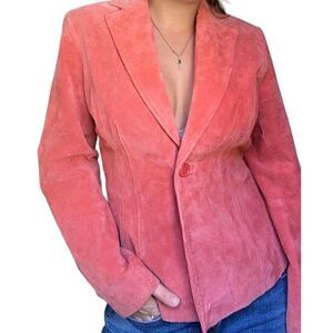 B by Bernado salmon suede vintage one button front closure jacket